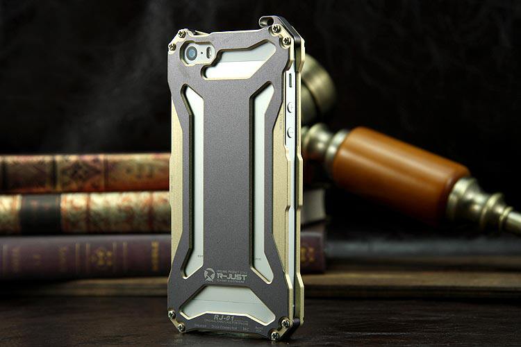 R-JUST GUNDAM Aerospace Aluminum Contrast Color Shockproof Metal Shell Outdoor Protection Protective Case for Apple iPhone SE/5S/5C/5