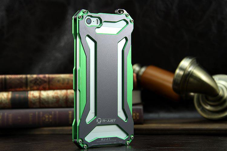 R-JUST GUNDAM Aerospace Aluminum Contrast Color Shockproof Metal Shell Outdoor Protection Protective Case for Apple iPhone SE/5S/5C/5