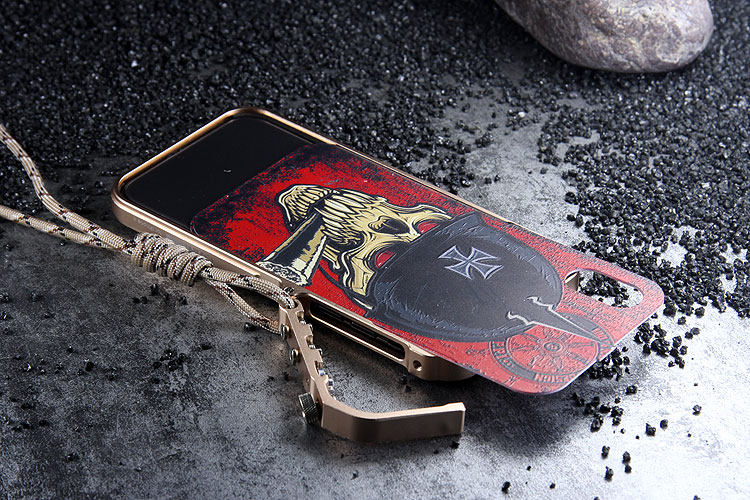 KANENG Mechanical Arm Trigger Aluminum Bumper Metal Frame 3D Cameo Back Cover Case for Apple iPhone X