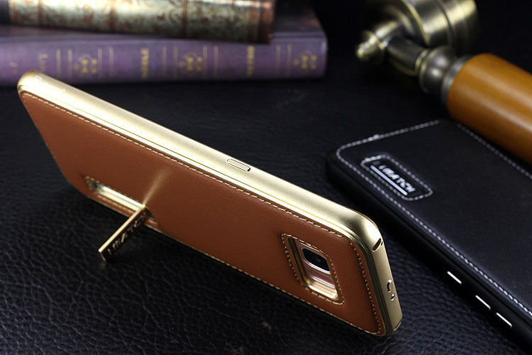 iMatch Luxury Aluminum Metal Bumper Premium Genuine Leather Back Cover Case for Samsung Galaxy S8 Plus/S8