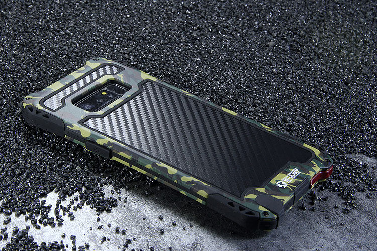 R-Just Amira Heavy Duty Dirtproof Shockproof Rainproof Aluminum Metal Bumper Carbon Fiber Back Cover Case for Samsung Galaxy Note 8