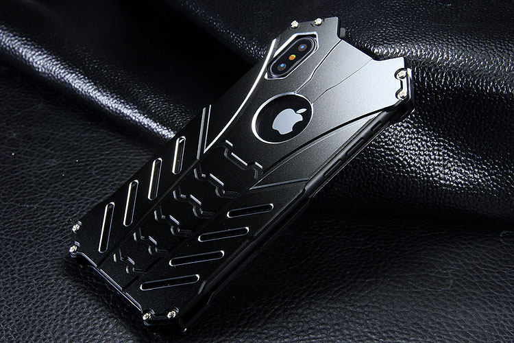 R-Just Batman Shockproof Aluminum Shell Metal Case with Custom Batarang Stent for Apple iPhone X