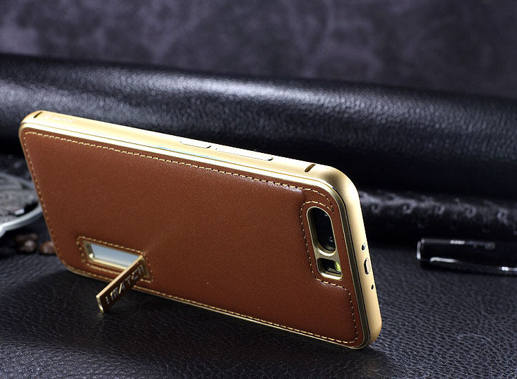 iMatch Luxury Aluminum Metal Bumper Premium Genuine Leather Back Cover Case for Huawei P10 Plus & Huawei P10