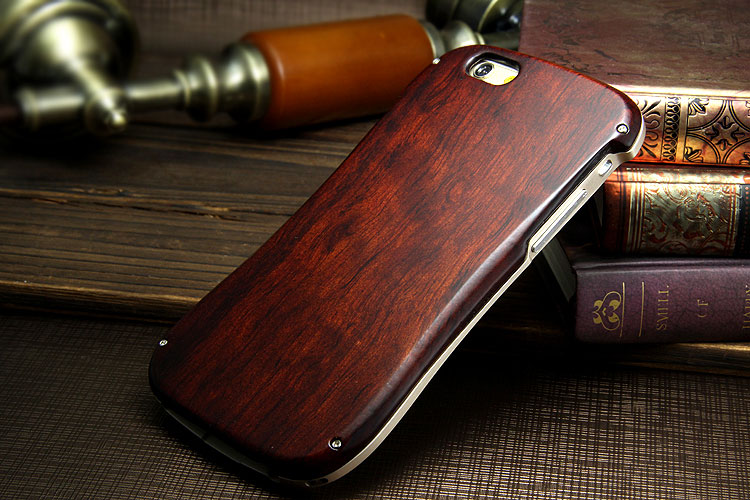 Armor King Allure Wood Neo Hybrid Aluminum Metal Frame Real Wooden Back Cover Case for Apple iPhone 6S/6