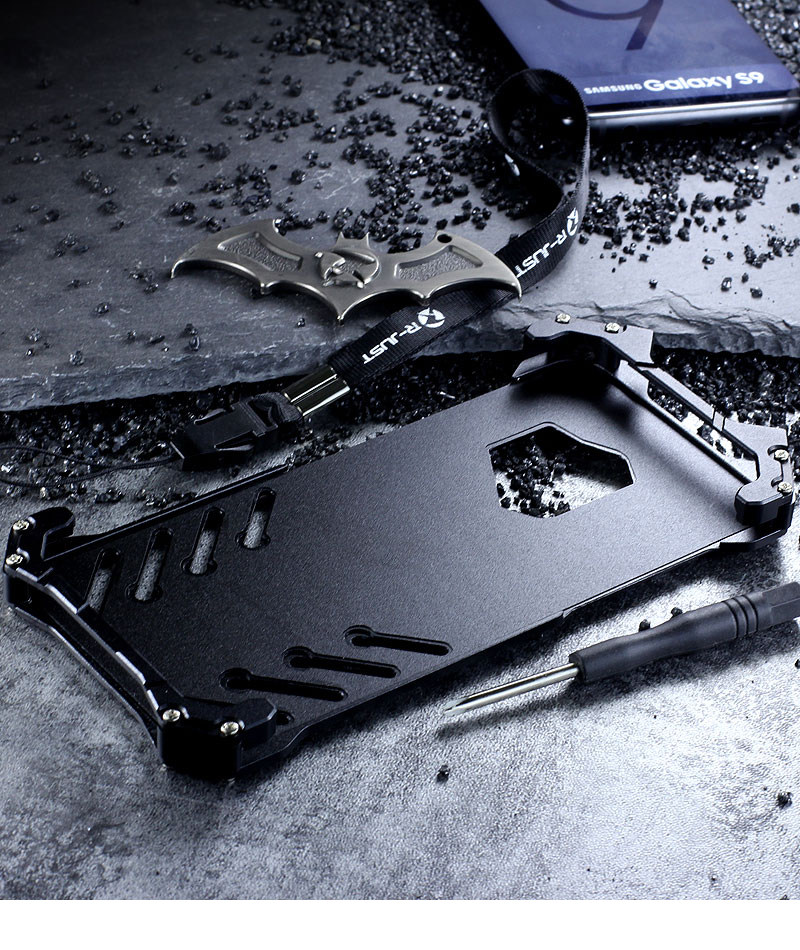 R-Just Batman Shockproof Aluminum Shell Metal Case with Custom Batarang Stent for Samsung Galaxy S9 Plus & Samsung Galaxy S9