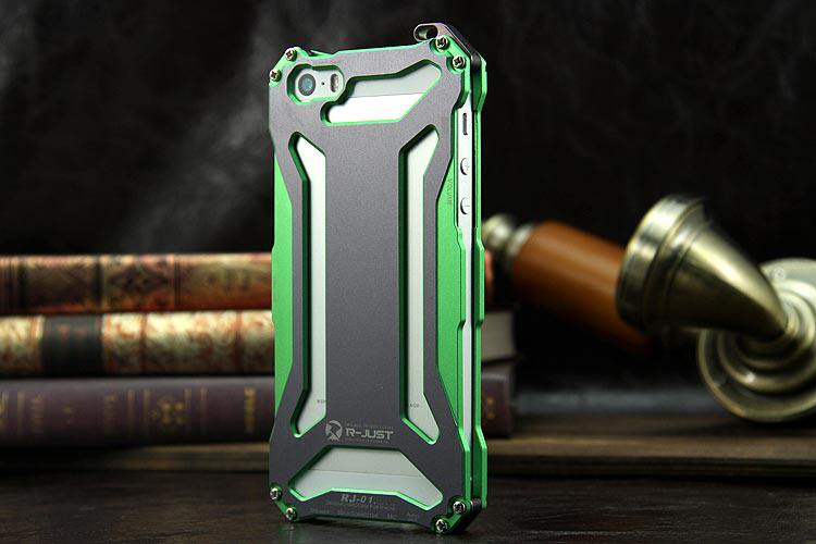 R-JUST GUNDAM Aerospace Aluminum Contrast Color Shockproof Metal Shell Outdoor Protection Protective Case for Apple iPhone SE/5S/5C/5