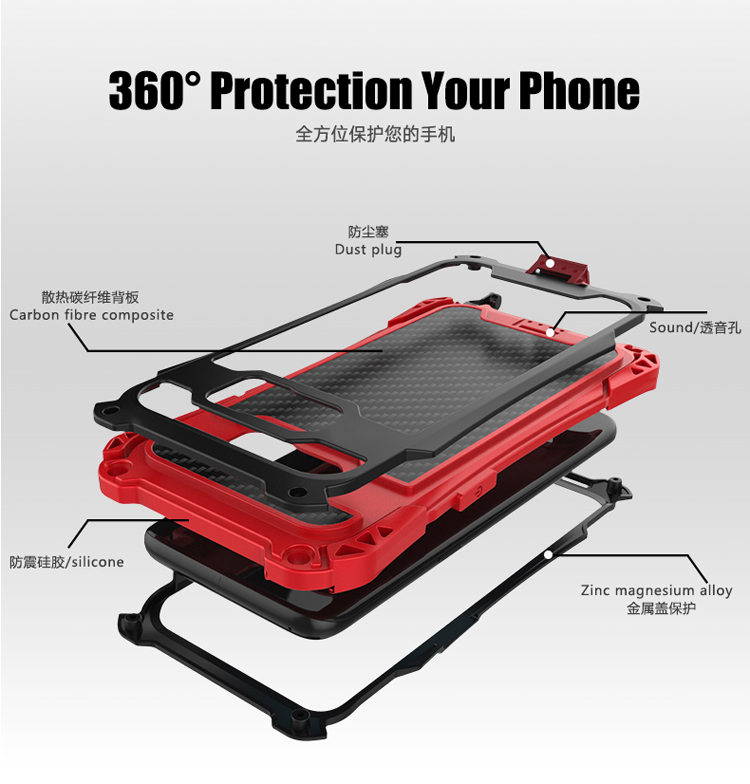 R-Just Amira Heavy Duty Dirtproof Shockproof Rainproof Aluminum Metal Bumper Carbon Fiber Back Cover Case for Samsung Galaxy S8 Plus & S8