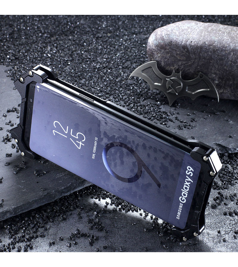 R-Just Batman Shockproof Aluminum Shell Metal Case with Custom Batarang Stent for Samsung Galaxy S9 Plus & Samsung Galaxy S9