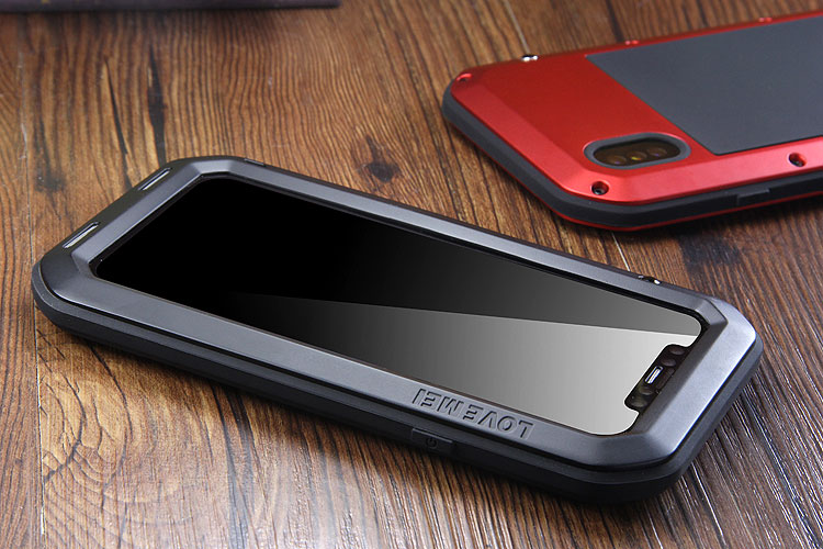 LOVE MEI Powerful Water Resistant Shockproof Dust/Dirt/Snow Proof Aluminum Metal Outdoor Gorilla Glass Heavy Duty Case Cover for Apple iPhone X