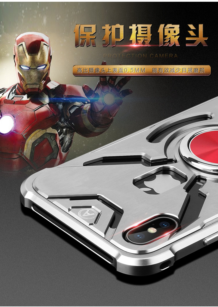 WK Iron Man Military Grade Shockproof Screw-less Metal Case w/ Ring Holder for Apple iPhone X