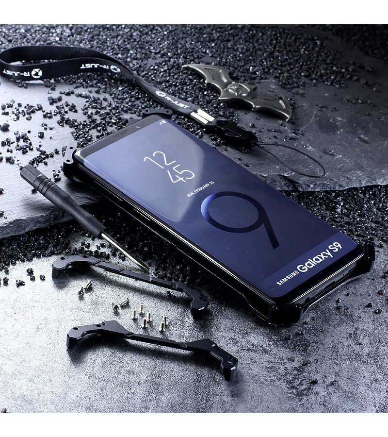 R-Just Batman Shockproof Aluminum Shell Metal Case with Custom Batarang Stent for Samsung Galaxy S9 Plus & Samsung Galaxy S9