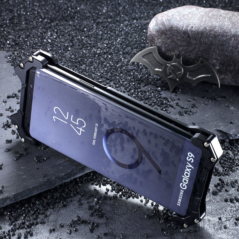 R-Just Batman Shockproof Aluminum Shell Metal Case with Custom Batarang Stent for Samsung Galaxy S9 Plus & Samsung Galaxy S9