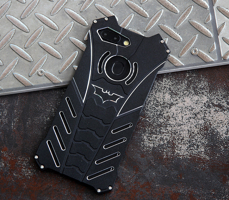R-Just Batman Shockproof Aluminum Shell Metal Case with Custom Batarang Stent for OPPO R15 & OPPO R15 Dream Mirror Edition