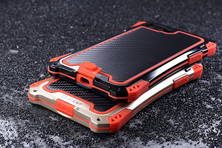 R-Just Amira Heavy Duty Dirtproof Shockproof Rainproof Aluminum Metal Bumper Carbon Fiber Back Cover Case for Apple iPhone 7 Plus & iPhone 7