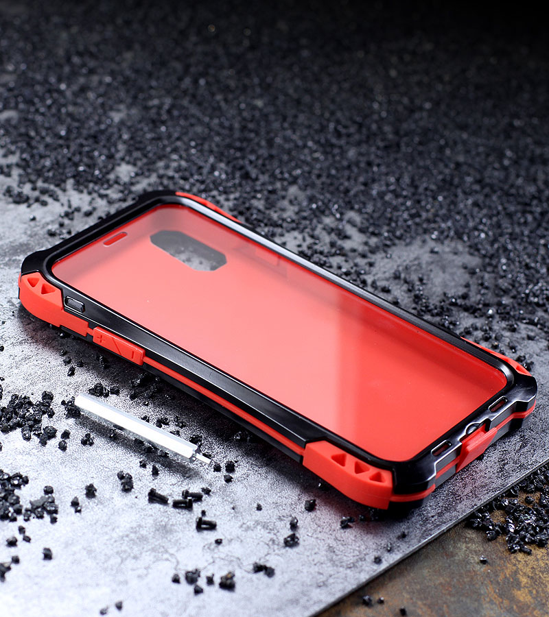 R-Just Amira Heavy Duty Dirtproof Shockproof Rainproof Aluminum Metal Bumper Carbon Fiber Back Cover Case for Apple iPhone X