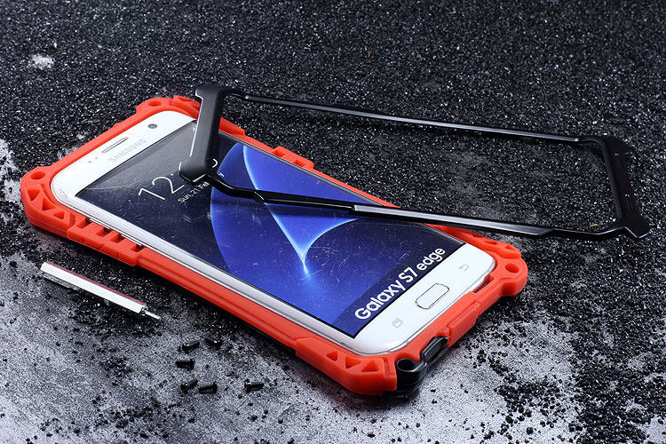 R-Just Amira Heavy Duty Dirtproof Shockproof Rainproof Aluminum Metal Bumper Carbon Fiber Back Cover Case for Samsung Galaxy S7 G9300/ S7 Edge G9350