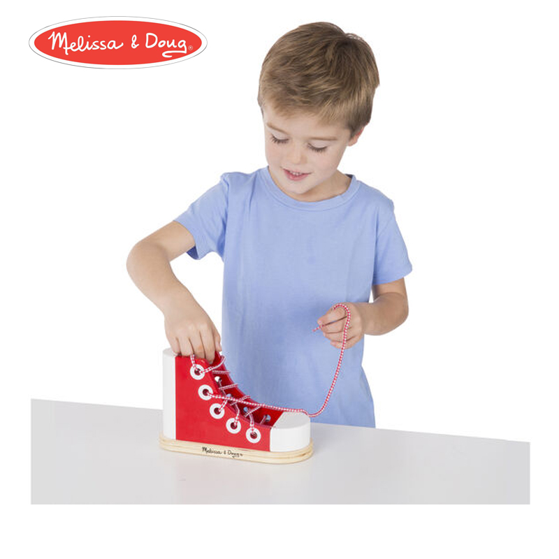 American Melissa Doug Laces Tie Method Teaching Toys Wood Wearing Rope Toys Children Puzzle Toys