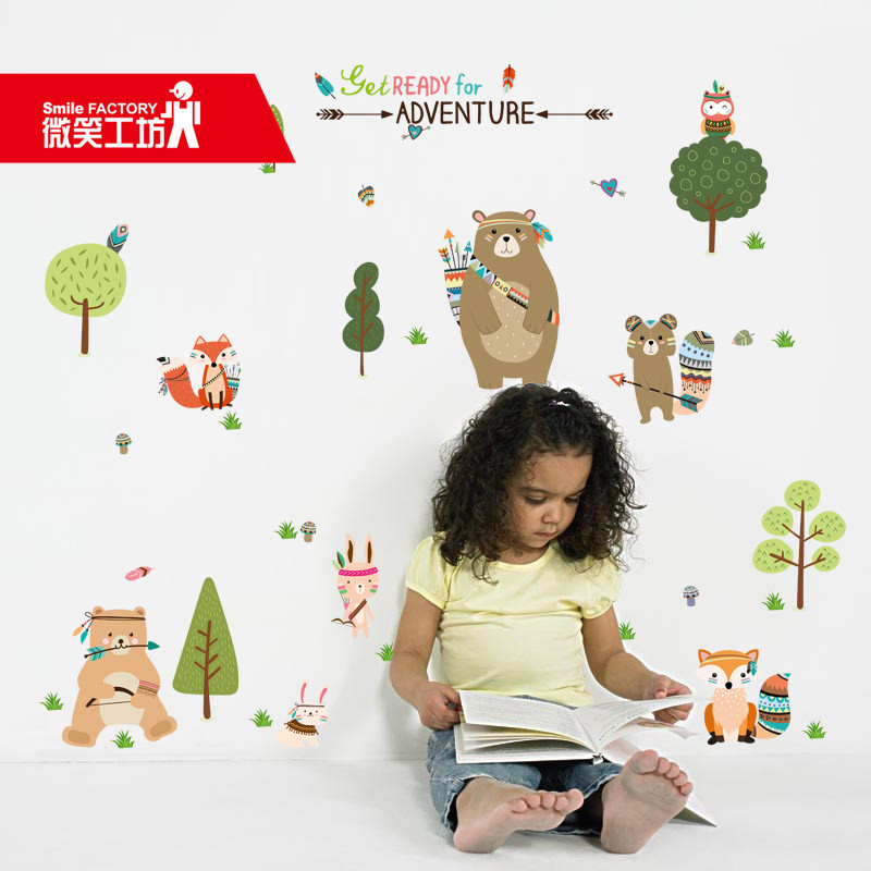 Wall stickers Children's room kindergarten baby bedroom decoration Cartoon animal family Wall stickers Wallpaper sticker art self-adhesive
