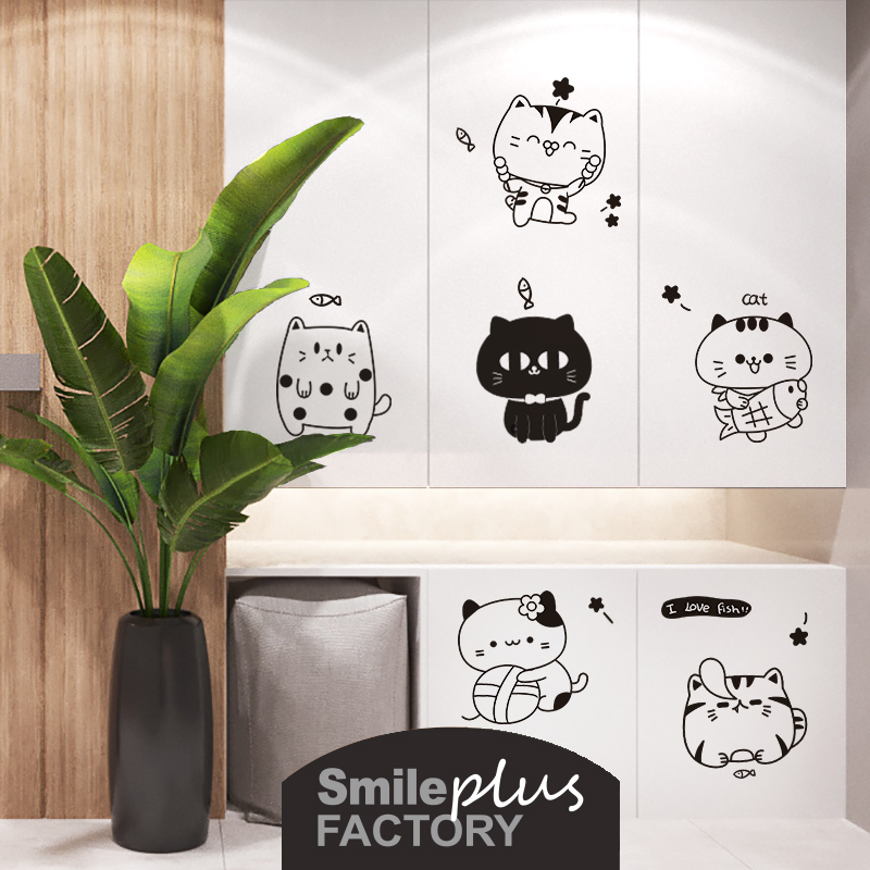 I love fish kitty wall stickers with living-room bedroom door appliqued wallpaper self-glued Nordic minimalist sleeping room sticker