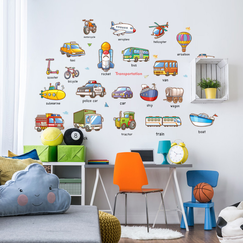 Transport Creativity Cartoon Wall Stickers Cozy Children Room Wallpaper Self-Glued Bedroom Cozy Decorative Wall Stickers