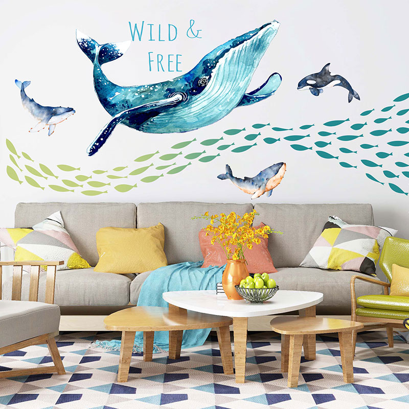 Whale Creativity 3d Solid Wall Stickler Bedroom Bedside Room background wall Decorative Wall Paper Self-Glued Wall Sticker