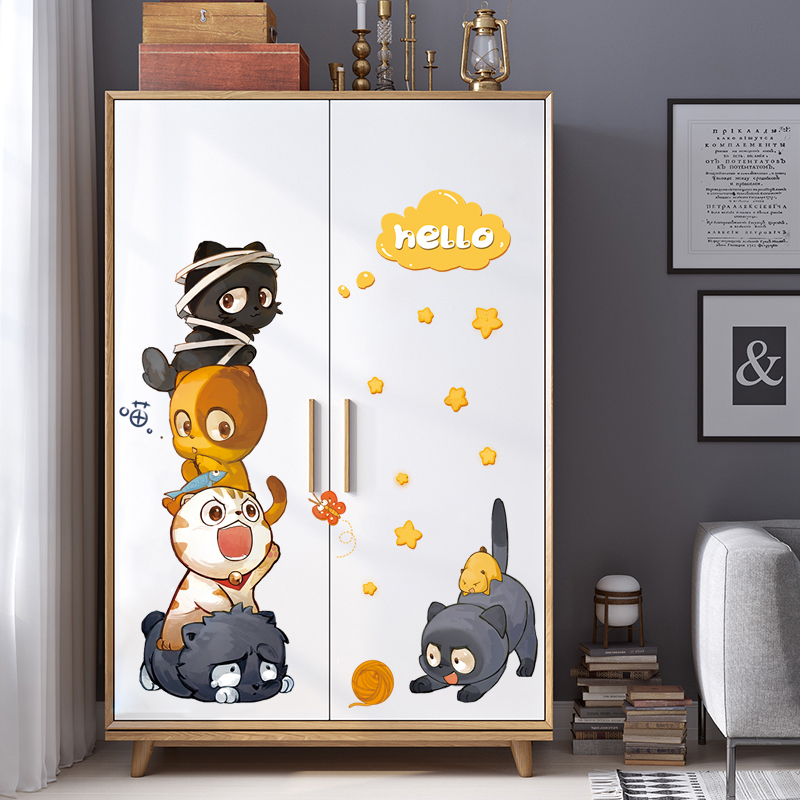 Cute Kitty Children's Baby Room Placement Wall Stickers Bedroom Headboard Wall Cozy Adornment Waterproof Wall Sticker