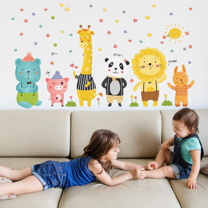 Kindergarten Wall Stickler Creative Cartoon Paper Cozy Children Room Wallpaper Self-Glued Bedroom Cozy Decorative Wall Stickers