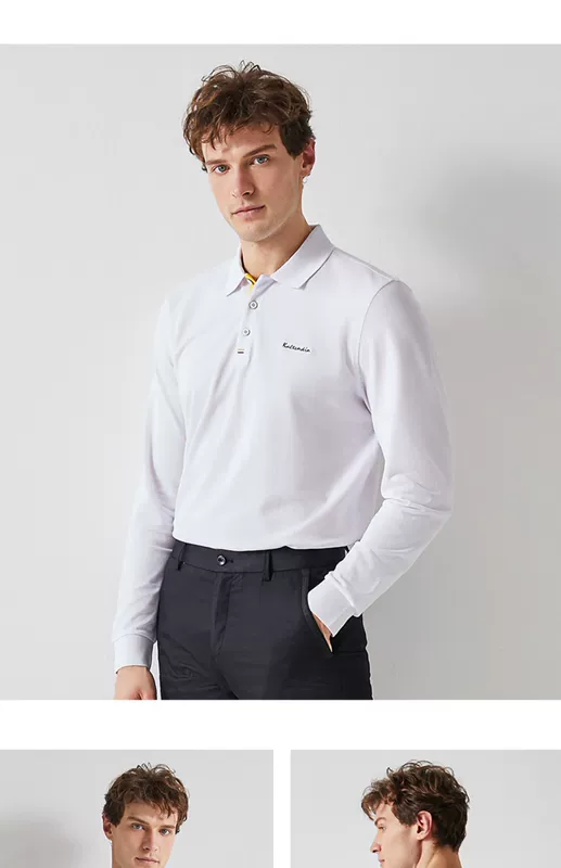 KALTENDIN / Kaltenden màu trơn giản dị áo thun dài tay kinh doanh thanh niên ve áo áo sơ mi POLO - Áo phông dài