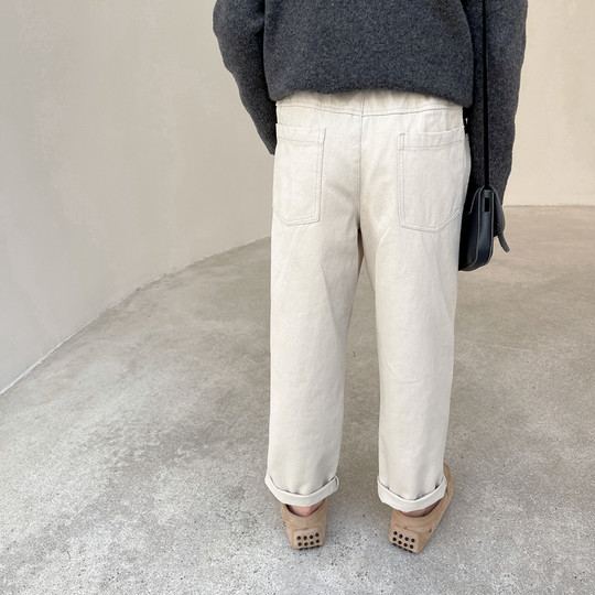 Qiji spring and autumn new children's clothing medium and large children's pure cotton casual trousers for boys and girls versatile straight pants solid color