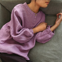 Seven episodes of original spring and autumn new products in the childrens cotton and linen casual shirt girls linen fat version of the forest line coat solid color