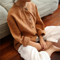 Seven sets of spring and autumn new childrens clothing boys and girls solid color cotton linen long sleeve shirt childrens casual shirt top parent-child model