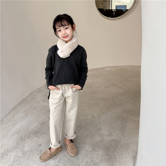 Qiji spring and autumn new children's clothing medium and large children's pure cotton casual trousers for boys and girls versatile straight pants solid color