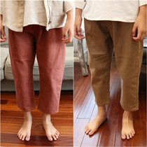 Seven sets of new spring and autumn childrens casual pants boys loose cotton pants literary style girls solid color trousers