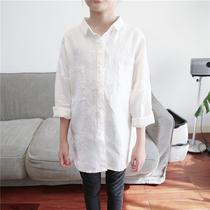 Seven childrens clothing Spring summer and autumn new products Girls  long linen shirts Large childrens cotton and hemp washed parent-child shirt tops