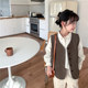 Qiji spring and autumn new children's clothing medium and large children's pure cotton casual threaded vests for boys and girls Japanese corduroy tops