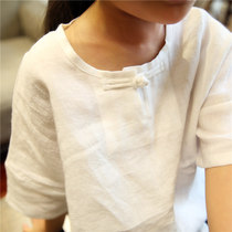 Original male and female childrens T-shirt childrens clothing new products summer solid color short sleeve literary style plate buckle childrens cotton coat Mori series