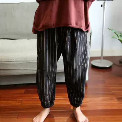 Seven episodes of spring and autumn new children's clothing Boys and girls corduroy bloomers loose children's casual trousers striped nine points