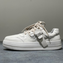 Men shoes ins Chains 2021 new pint genuine leather thick bottom double lacing Air Force One board shoe casual 100 lap little white shoes