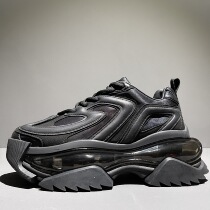 European Station designer Goat Leather Thick Bottom Heightening Personality Wave Shoes Men Air Cushion Soft Bottom Black Old Daddy Shoes Pine Pastry Shoes