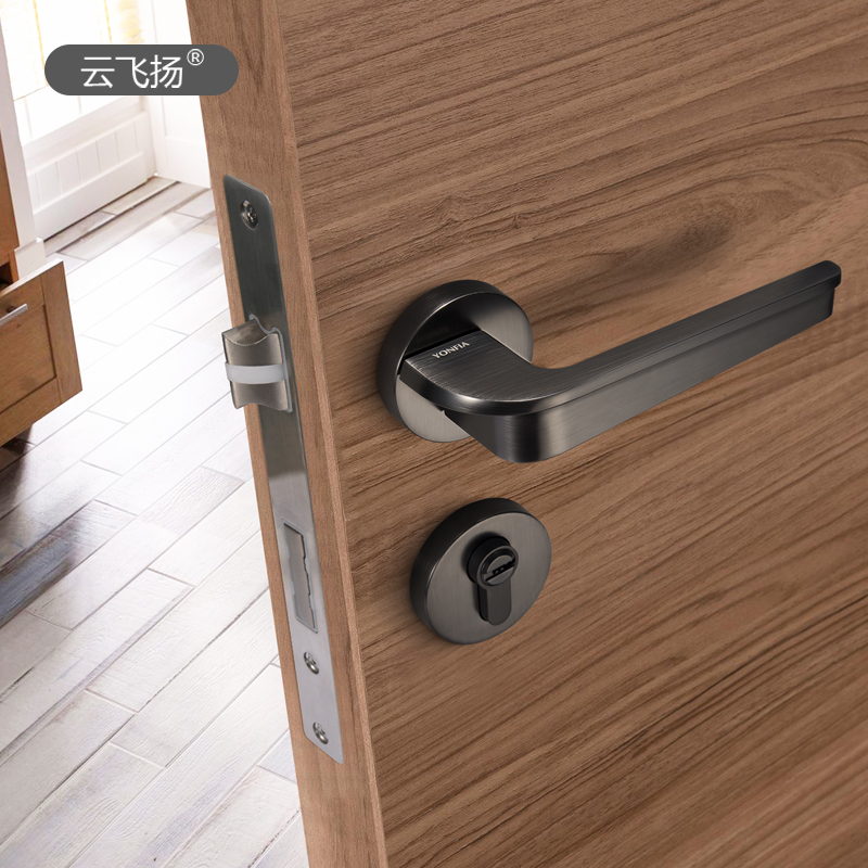 Door lock household universal bedroom two-piece lock magnetic suction mute black simple wooden door handle door lock