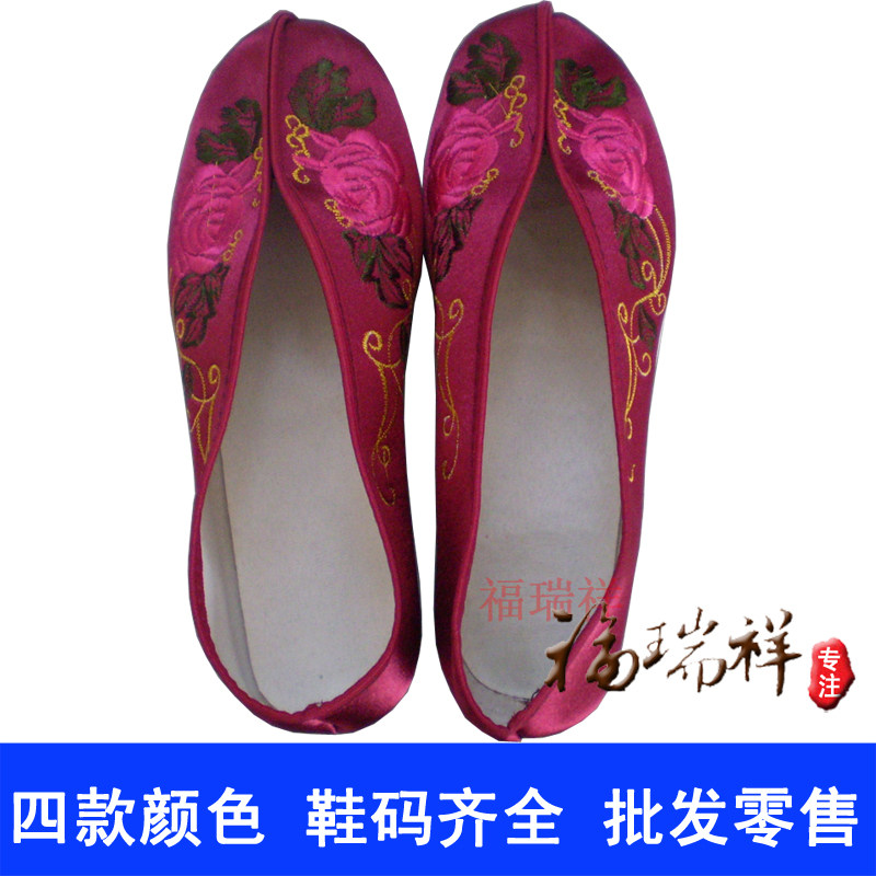 (Factory wholesale funeral supplies shoui shop urn box paper tie) female high-grade peony embroidery shoes