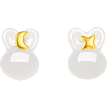 Saturday Blessing Jewelry Gold Inlaid Jade Earrings Womens Gold Pure Gold Hetian White Jade Zodiac Ear Hook Earrings Chinese Valentines Day Gift
