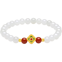 Saturday blessing gold inlaid jade 3D hard gold natural Hetian white jade bracelet Wenwan bracelet series womens holiday gift