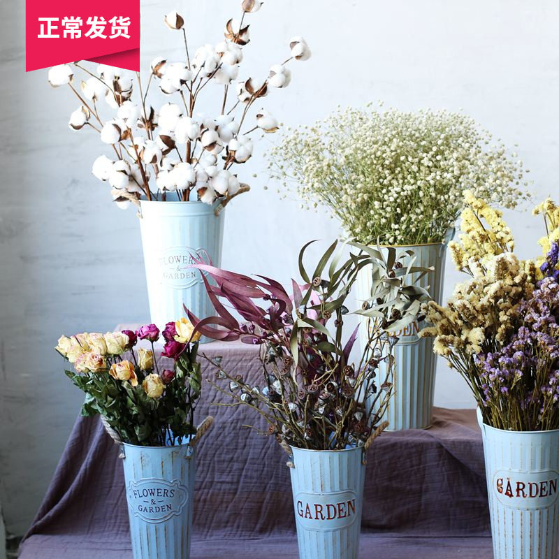 (Mountain Tree) Retro blue Tin Flower Vase Flower-flower Flower Shop Flower decoration Dry Flower European-style Korean-style Korean Landing Barrel