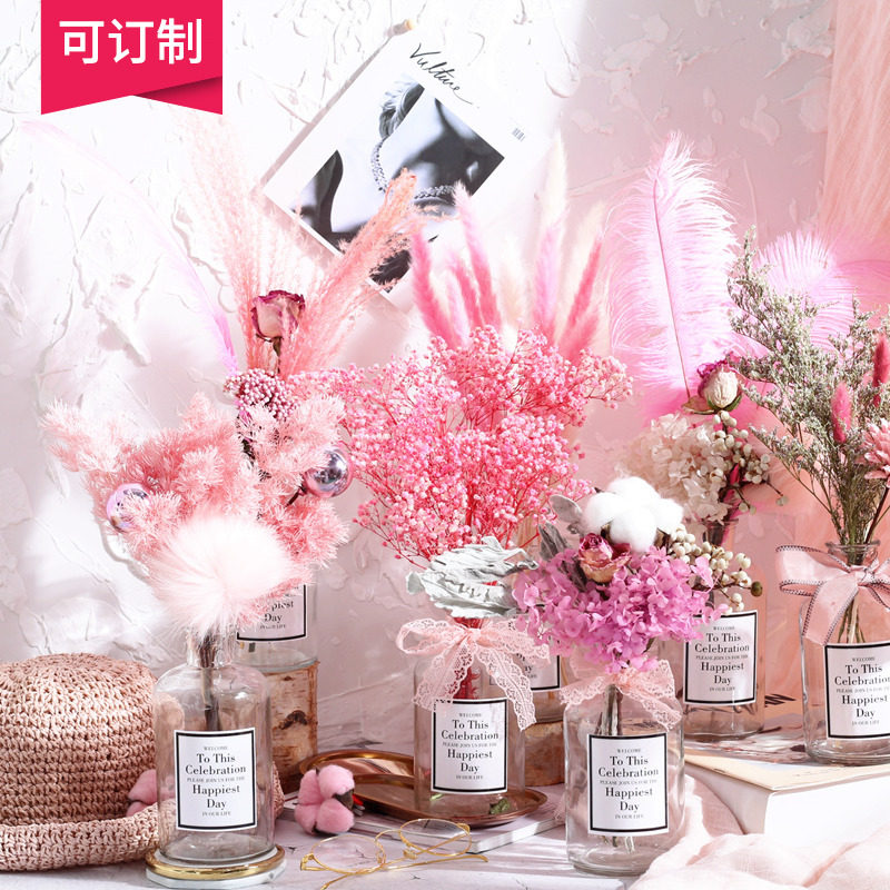 Net Red Dry Flower Bouquet Lins Pink Teenage Girl Hearts Small Vase Home Decoration Furnishing Art Little Fresher Flowers-Taobao