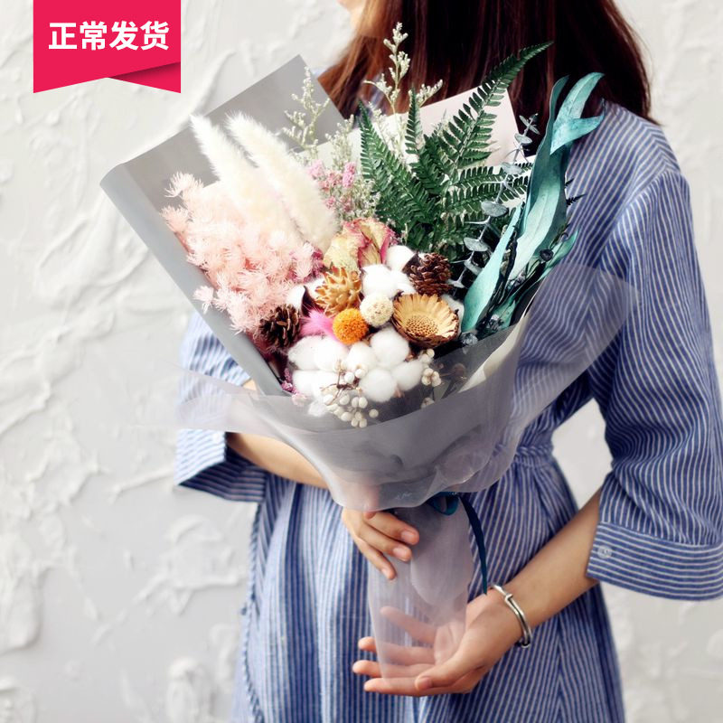 Don't forget I cotton full Star Rose wishing to light dry flowers 520 meter white birthday present Mother's Day Dried Flowers Bouquet