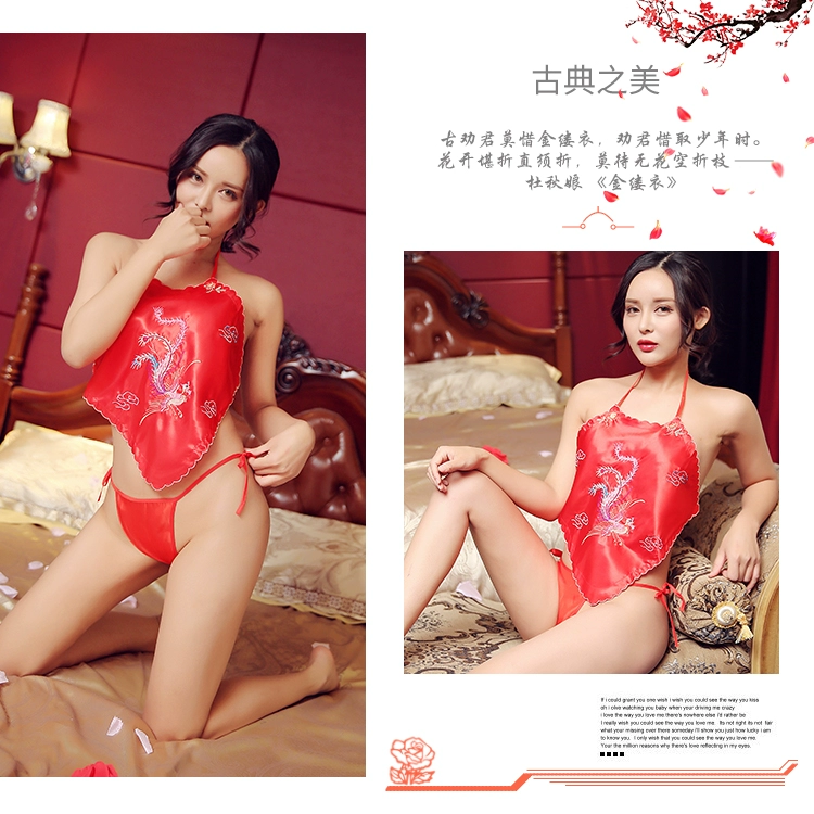 Dahong Xifeng tạp dề Lady trưởng thành gợi cảm set đồ cổ điển quyến rũ dây đeo trang phục cổ xưa thêu đồ ngủ ao ngu