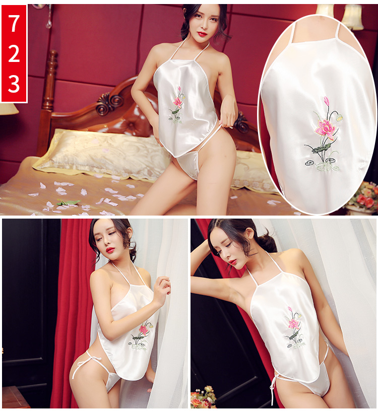 Thêu cổ bụng tạp dề ladies sexy dành cho người lớn bộ cung điện tạp dề dây đai gió quốc gia