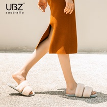UBZ 2021 new autumn and winter one-character soft-soled slippers fur womens fashion home sheep fur one womens shoes