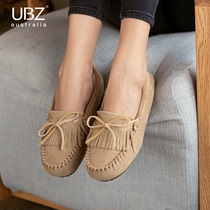 UBZ waterproof Bean shoes female tassel 2021 new autumn and winter warm plus velvet wool shoes thick sole pedal cotton shoes